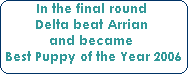 In the final round 
















Delta beat Arrian 
















and became 
















Best Puppy of the Year 2006